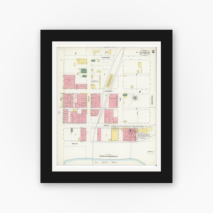 Old map wall art mockup — black gallery frame with white mat — Sanborn Fire Insurance Map from Jefferson, Marion County, Texas (1901), Sheet #0002