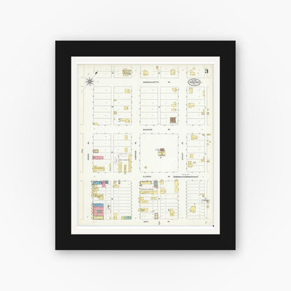 Old map wall art mockup — black gallery frame with white mat — Sanborn Fire Insurance Map from Hereford, Deaf Smith County, Texas (1908), Sheet #0003