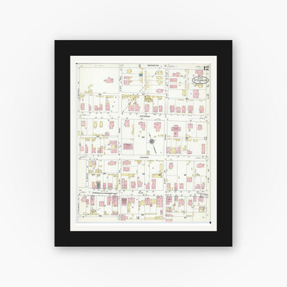 Old map wall art mockup — black gallery frame with white mat — Sanborn Fire Insurance Map from Saint Charles, Saint Charles County, Missouri (1909), Sheet #0012