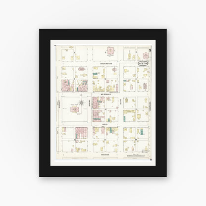 Old map wall art mockup — black gallery frame with white mat — Sanborn Fire Insurance Map from Newton, Jasper County, Iowa (1888), Sheet #0003
