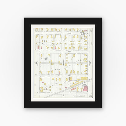 Old map wall art mockup — black gallery frame with white mat — Sanborn Fire Insurance Map from Tipton, Tipton County, Indiana (1902), Sheet #0004