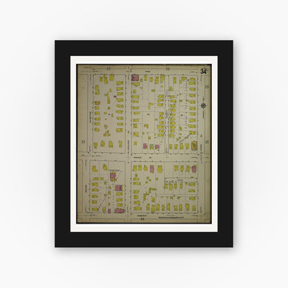 Old map wall art mockup — black gallery frame with white mat — Sanborn Fire Insurance Map from Kenosha, Kenosha County, Wisconsin. (1918), Sheet 38