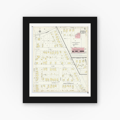 Old map wall art mockup — black gallery frame with white mat — Sanborn Fire Insurance Map from Saint Marys, Auglaize County, Ohio (1914), Sheet #0007