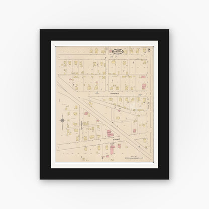 Old map wall art mockup — black gallery frame with white mat — Sanborn Fire Insurance Map from New Washington, Crawford County, Ohio (1922), Sheet #0002