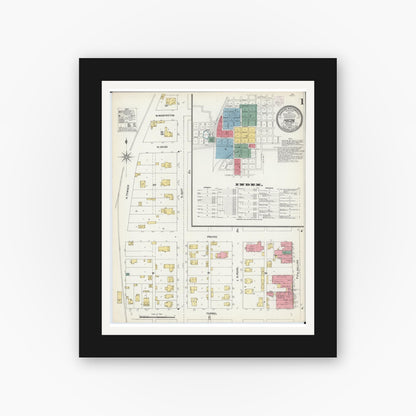 Old map wall art mockup — black gallery frame with white mat — Sanborn Fire Insurance Map from Macon, Macon County, Missouri (1902), Sheet #0001