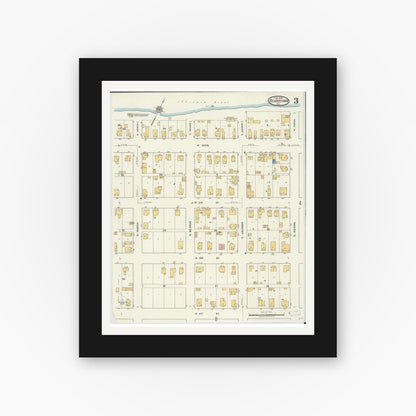 Old map wall art mockup — black gallery frame with white mat — Sanborn Fire Insurance Map from Beardstown, Cass County, Illinois (1919), Sheet #0003