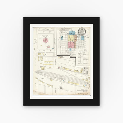 Old map wall art mockup — black gallery frame with white mat — Sanborn Fire Insurance Map from Atlantic, Cass County, Iowa (1888) â€” Complete Set