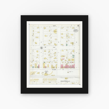Old map wall art mockup — black gallery frame with white mat — Sanborn Fire Insurance Map from Macon, Macon County, Illinois (1899), Sheet #0002