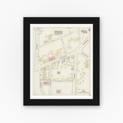 Old map wall art mockup — black gallery frame with white mat — Sanborn Fire Insurance Map from Brighton, Suffolk County, Massachusetts (1884), Sheet #0002