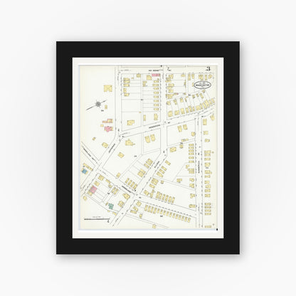Old map wall art mockup — black gallery frame with white mat — Sanborn Fire Insurance Map from Washington, Washington County, Pennsylvania (1909), Sheet #0003
