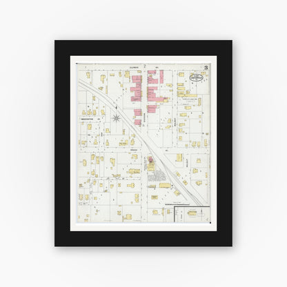 Old map wall art mockup — black gallery frame with white mat — Sanborn Fire Insurance Map from Carterville, Williamson County, Illinois (1899), Sheet #0003