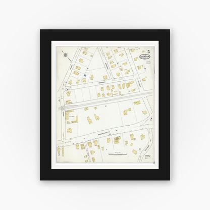 Old map wall art mockup — black gallery frame with white mat — Sanborn Fire Insurance Map from Lexington, Middlesex County, Massachusetts (1918), Sheet #0005
