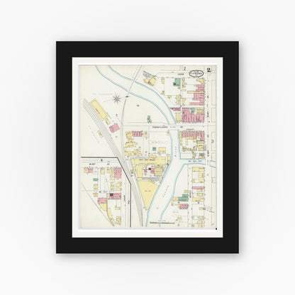 Old map wall art mockup — black gallery frame with white mat — Sanborn Fire Insurance Map from Tyrone, Blair County, Pennsylvania (1896), Sheet #0002