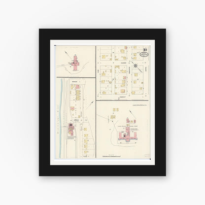 Old map wall art mockup — black gallery frame with white mat — Sanborn Fire Insurance Map from Chester, Randolph County, Illinois (1911), Sheet #0010