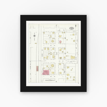 Old map wall art mockup — black gallery frame with white mat — Sanborn Fire Insurance Map from Ferris, Ellis County, Texas (1921), Sheet #0007