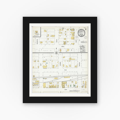 Old map wall art mockup — black gallery frame with white mat — Sanborn Fire Insurance Map from Houston, Houston County, Minnesota (1900), Sheet #0001