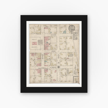 Old map wall art mockup — black gallery frame with white mat — Sanborn Fire Insurance Map from Lagrange, LaGrange County, Indiana (1883), Sheet #0001