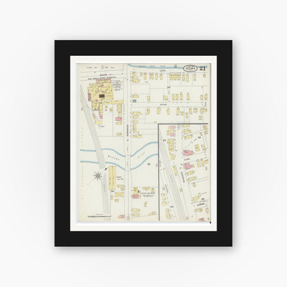 Old map wall art mockup — black gallery frame with white mat — Sanborn Fire Insurance Map from Rome, Oneida County, New York (1894), Sheet #0021