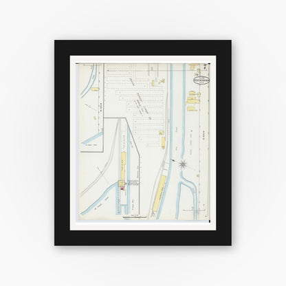 Old map wall art mockup — black gallery frame with white mat — Sanborn Fire Insurance Map from Benton Harbor, Berrien County, Michigan (1895), Sheet #0007