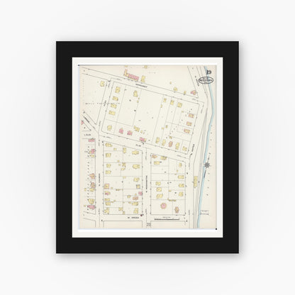 Old map wall art mockup — black gallery frame with white mat — Sanborn Fire Insurance Map from Watertown, Jefferson County, Wisconsin (1915), Sheet #0020