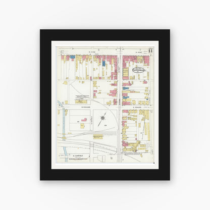 Old map wall art mockup — black gallery frame with white mat — Sanborn Fire Insurance Map from Shippensburg, Cumberland And Franklin Counties, Pennsylvania (1921), Sheet #0011