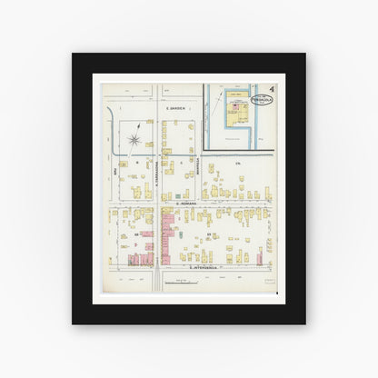 Old map wall art mockup — black gallery frame with white mat — Sanborn Fire Insurance Map from Pensacola, Escambia County, Florida (1892), Sheet #0004