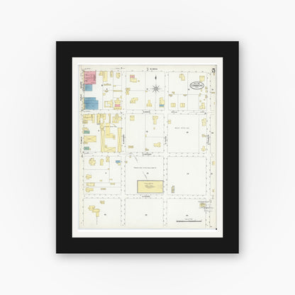 Old map wall art mockup — black gallery frame with white mat — Sanborn Fire Insurance Map from Comanche, Comanche County, Texas (1908), Sheet #0005