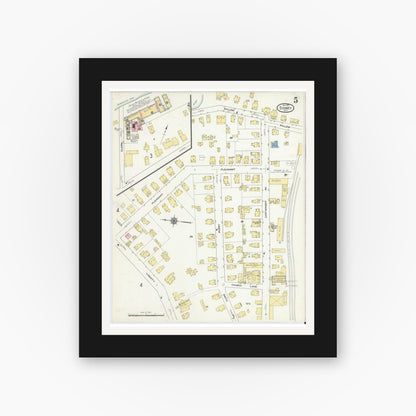 Old map wall art mockup — black gallery frame with white mat — Sanborn Fire Insurance Map from Sidney, Delaware County, New York (1910), Sheet #0005