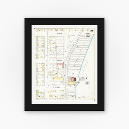 Old map wall art mockup — black gallery frame with white mat — Sanborn Fire Insurance Map from Lyons, Clinton County, Iowa (1892), Sheet #0010