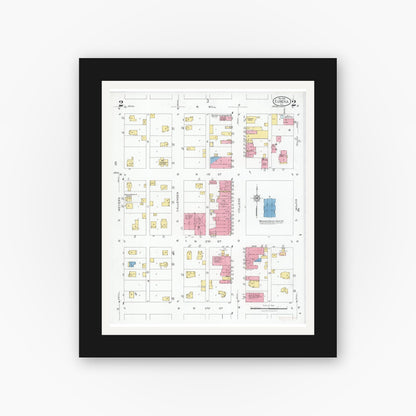 Old map wall art mockup — black gallery frame with white mat — Sanborn Fire Insurance Map from Eureka, Woodford County, Illinois (1926), Sheet #0002
