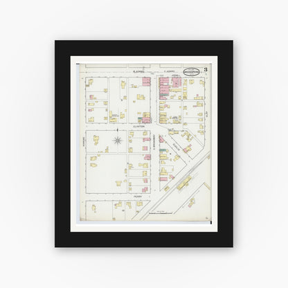 Old map wall art mockup — black gallery frame with white mat — Sanborn Fire Insurance Map from Green Springs, Sandusky And Seneca Counties, Ohio (1893), Sheet #0003