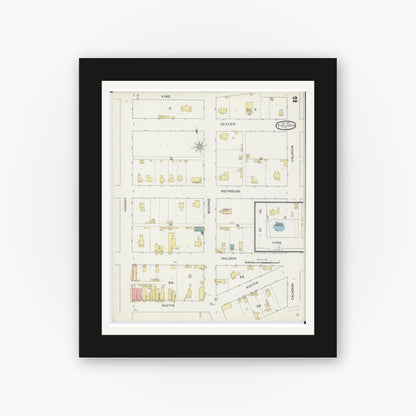 Old map wall art mockup — black gallery frame with white mat — Sanborn Fire Insurance Map from Tolono, Champaign County, Illinois (1893), Sheet #0002