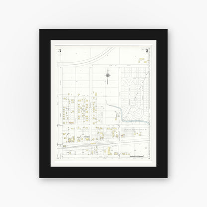Old map wall art mockup — black gallery frame with white mat — Sanborn Fire Insurance Map from Pasadena, Harris County, Texas (1940), Sheet #0003