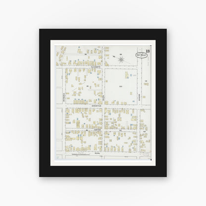 Old map wall art mockup — black gallery frame with white mat — Sanborn Fire Insurance Map from Key West, Monroe County, Florida (1889), Sheet #0013