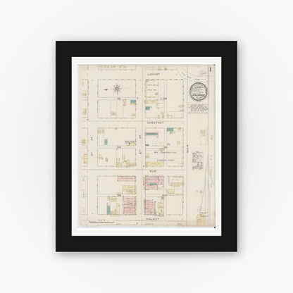 Old map wall art mockup — black gallery frame with white mat — Sanborn Fire Insurance Map from Colorado, Mitchell County, Texas (1886), Sheet #0001
