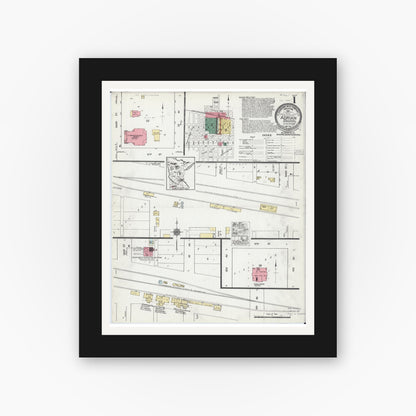 Old map wall art mockup — black gallery frame with white mat — Sanborn Fire Insurance Map from Adrian, Nobles County, Minnesota (1922) - Complete Map Set