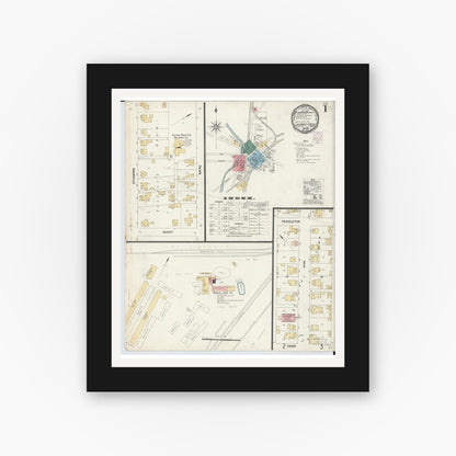 Old map wall art mockup — black gallery frame with white mat — Sanborn Fire Insurance Map from Columbus Grove, Putnam County, Ohio (1901) - Complete Map Set