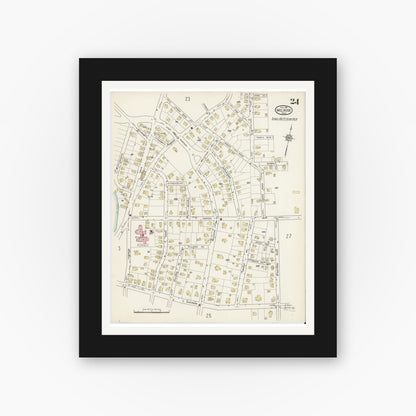 Old map wall art mockup — black gallery frame with white mat — Sanborn Fire Insurance Map from Melrose, Middlesex County, Massachusetts (1915), Sheet #0024