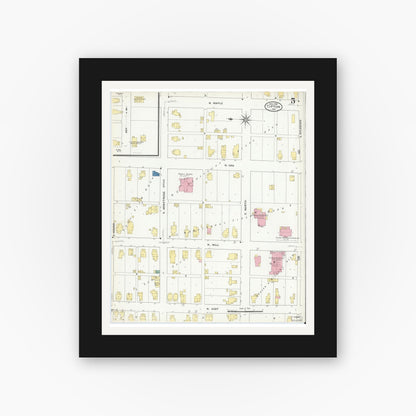 Old map wall art mockup — black gallery frame with white mat — Sanborn Fire Insurance Map from Tipton, Tipton County, Indiana (1909), Sheet #0005