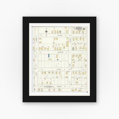 Old map wall art mockup — black gallery frame with white mat — Sanborn Fire Insurance Map from Grand Haven, Ottawa County, Michigan (1920), Sheet #0016