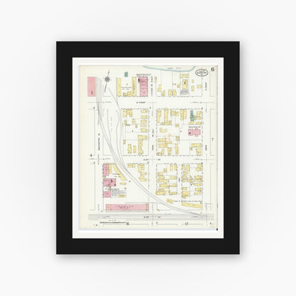 Old map wall art mockup — black gallery frame with white mat — Sanborn Fire Insurance Map from Dunkirk, Chautauqua County, New York (1910), Sheet #0006