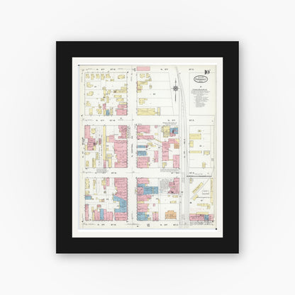 Old map wall art mockup — black gallery frame with white mat — Sanborn Fire Insurance Map from Faribault, Rice County, Minnesota (1914), Sheet #0010