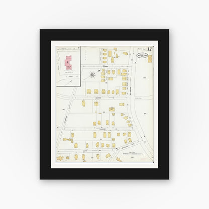 Old map wall art mockup — black gallery frame with white mat — Sanborn Fire Insurance Map from Watertown, Middlesex County, Massachusetts (1904), Sheet #0017