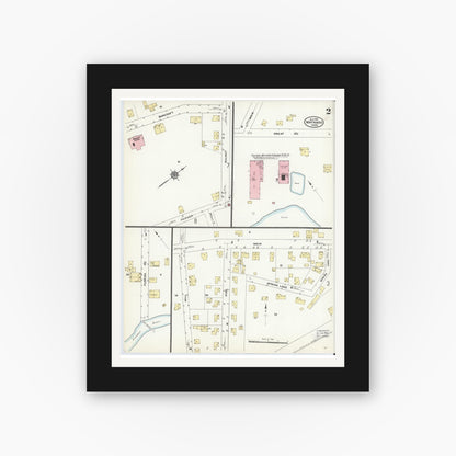 Old map wall art mockup — black gallery frame with white mat — Sanborn Fire Insurance Map from Maynard, Middlesex County, Massachusetts (1910), Sheet #0002