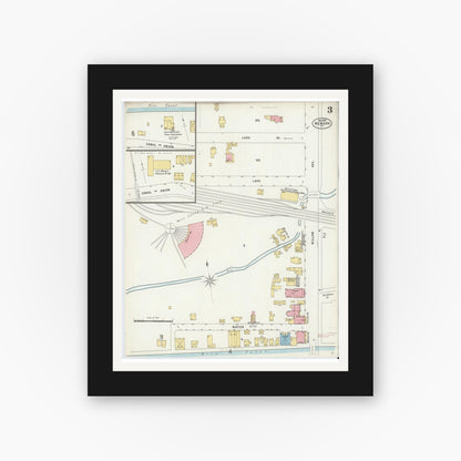 Old map wall art mockup — black gallery frame with white mat — Sanborn Fire Insurance Map from Newark, Wayne County, New York (1898), Sheet #0003