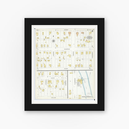 Old map wall art mockup — black gallery frame with white mat — Sanborn Fire Insurance Map from Corunna, Shiawassee County, Michigan (1908), Sheet #0004