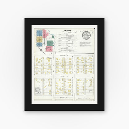 Old map wall art mockup — black gallery frame with white mat — Sanborn Fire Insurance Map from Hayward, Sawyer County, Wisconsin (1909) - Complete Map Set