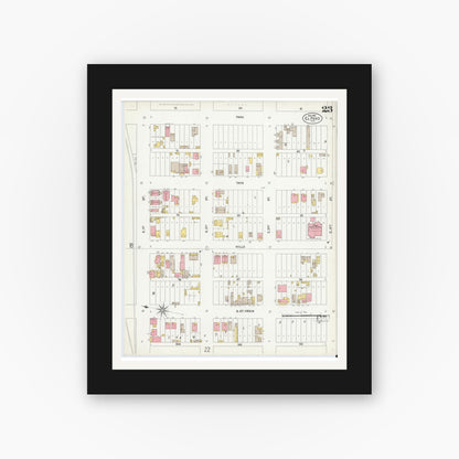 Old map wall art mockup — black gallery frame with white mat — Sanborn Fire Insurance Map from El Paso, El Paso County, Texas (1902), Sheet #0023