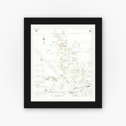 Old map wall art mockup — black gallery frame with white mat — Sanborn Fire Insurance Map from Commerce, Hunt County, Texas (1933), Sheet #0006