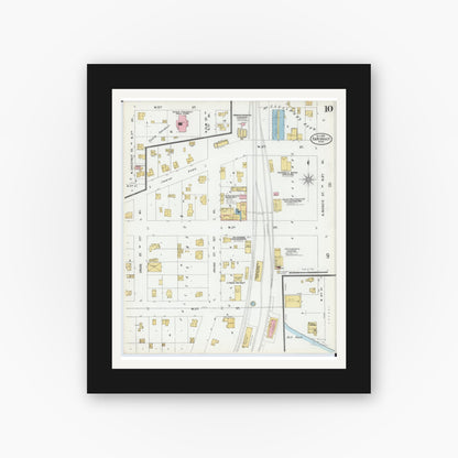 Old map wall art mockup — black gallery frame with white mat — Sanborn Fire Insurance Map from Faribault, Rice County, Minnesota (1899), Sheet #0010